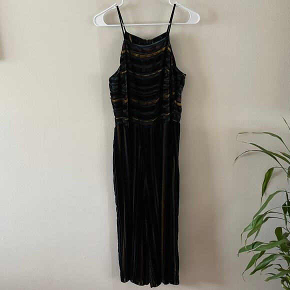 Forest Lily Pants - Forest Lily Velvet Burnout Jumpsuit Womens 6 Black Green Retro 70s Disco Classic